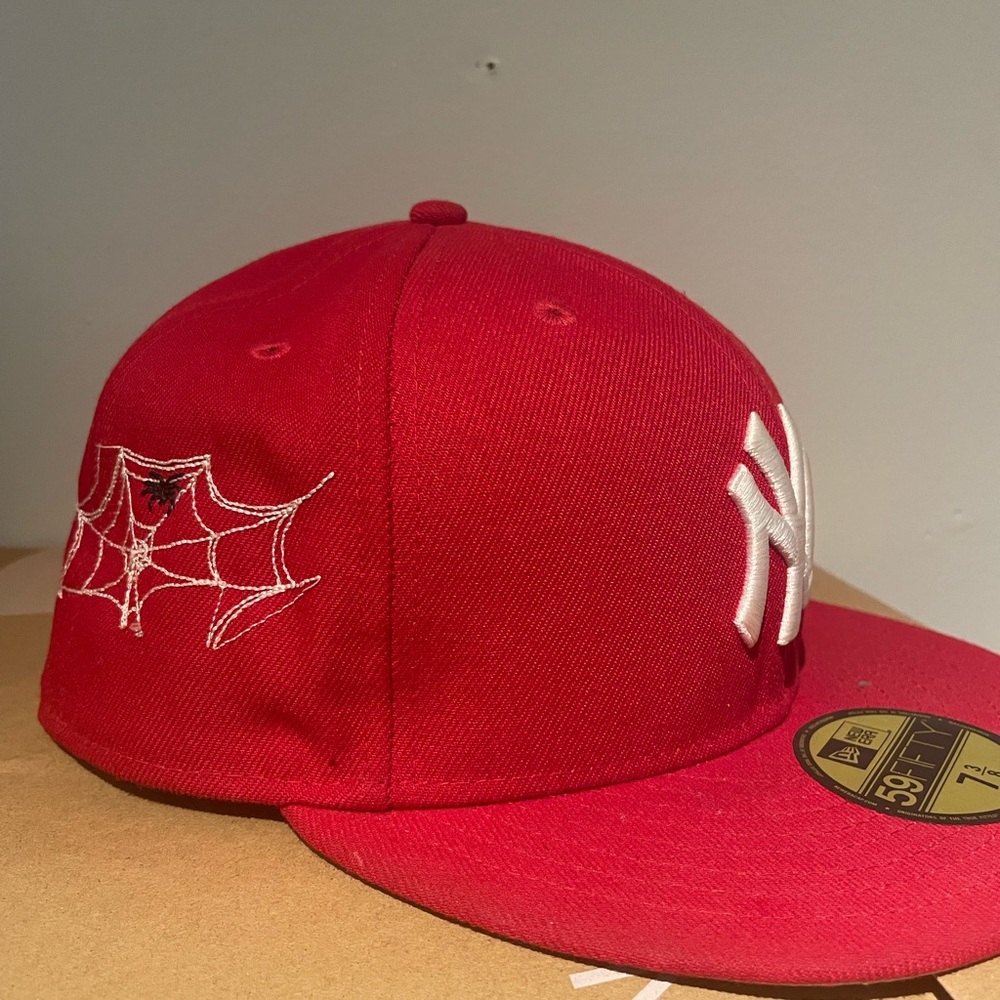 Red Kids Cap with Spider Web Design